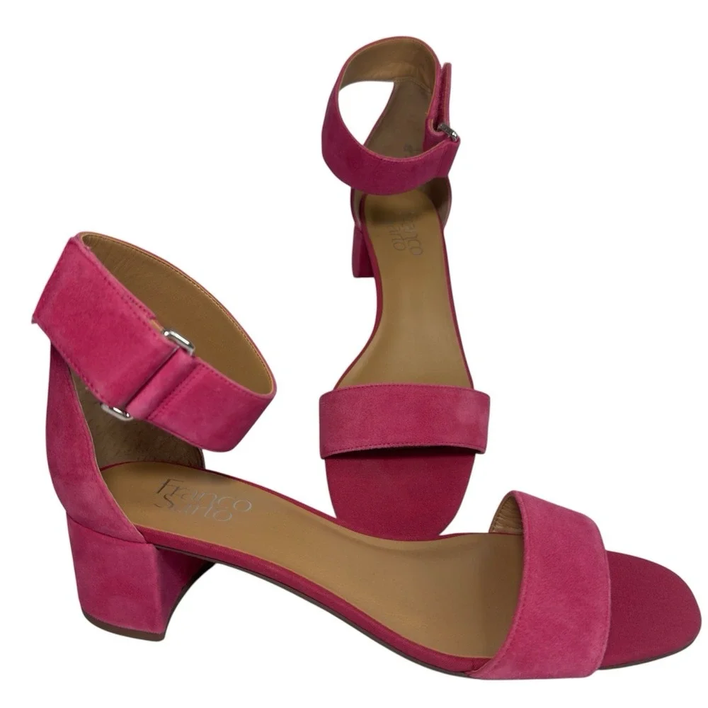 Franco Sarto L-Rosalina Open‎ Toe Pink Block Heel Women Sandals Size 9.5 M